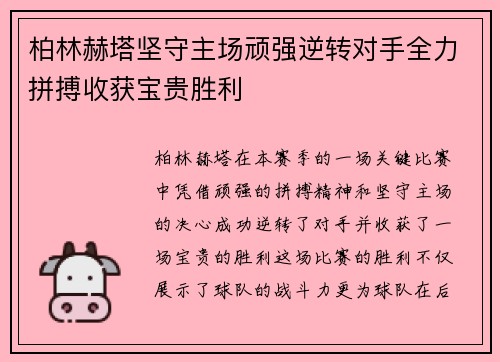 柏林赫塔坚守主场顽强逆转对手全力拼搏收获宝贵胜利